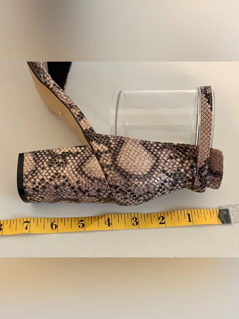 ASOS, Pink & Black Snake-Print Block Heel Round Toe Shoes with Ankle Strap